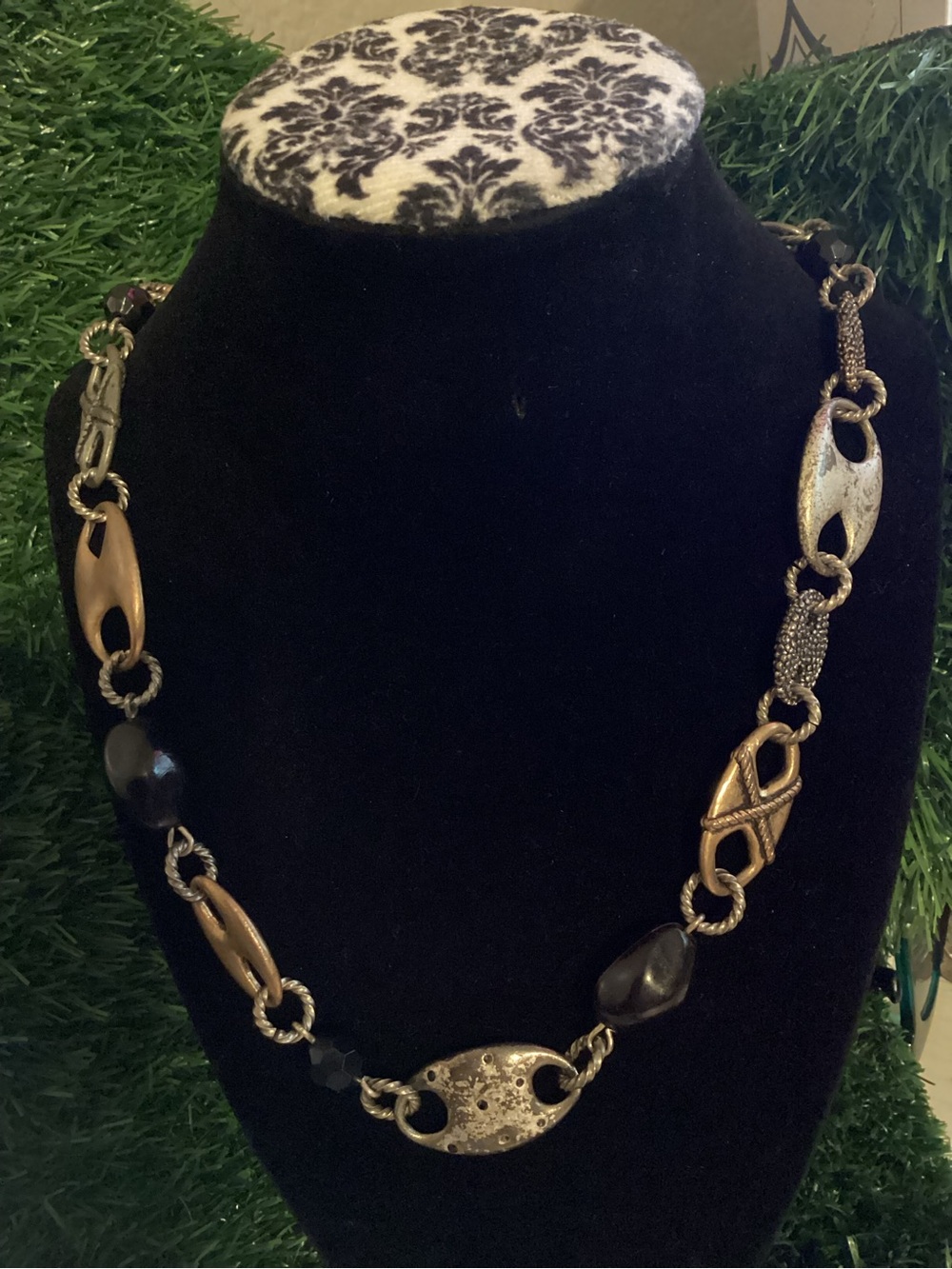 Chicos Vintage-Inspired Black/silver and Gold Statement Necklace
